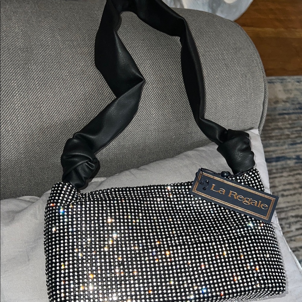 La Regale Black and Silver Crystal Clutch